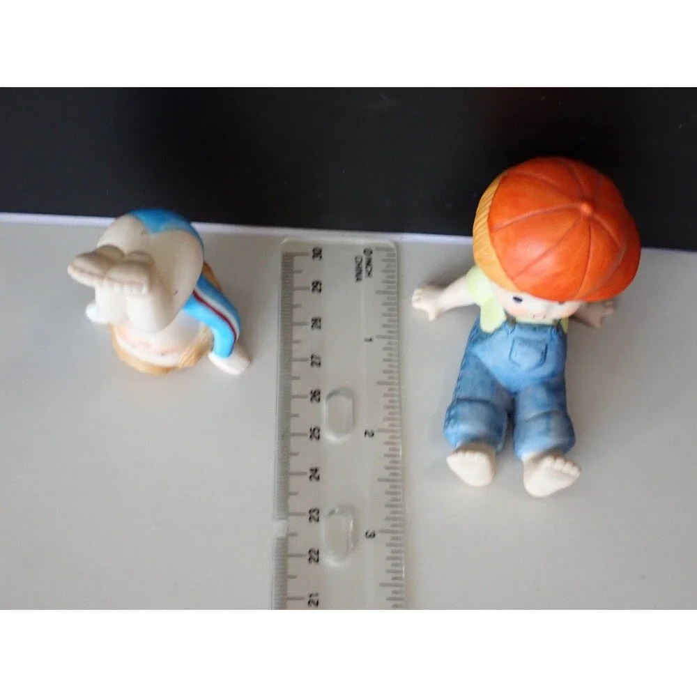 ENESCO Boy & Girl Playing Porcelain Figurine Bisque Set of 2 Vintage 1981 & 1983